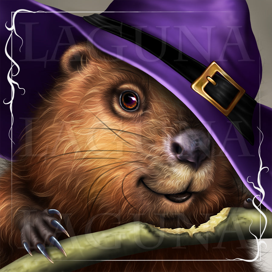 Halloween Beaver with Broomstick