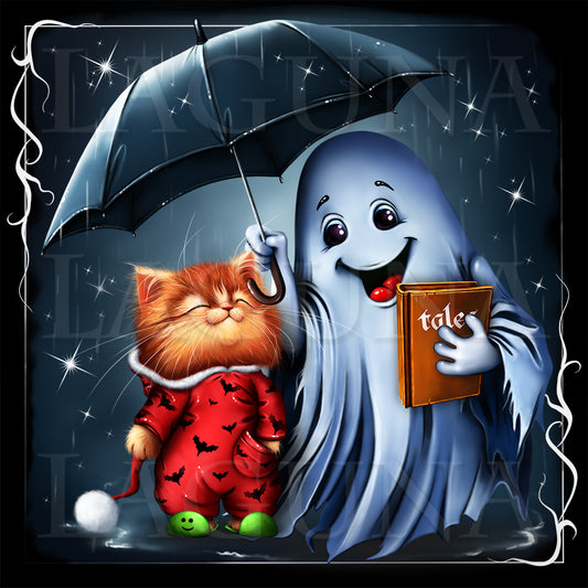 Halloween Cat and Ghost