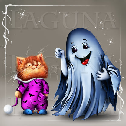 Halloween Cat and Ghost