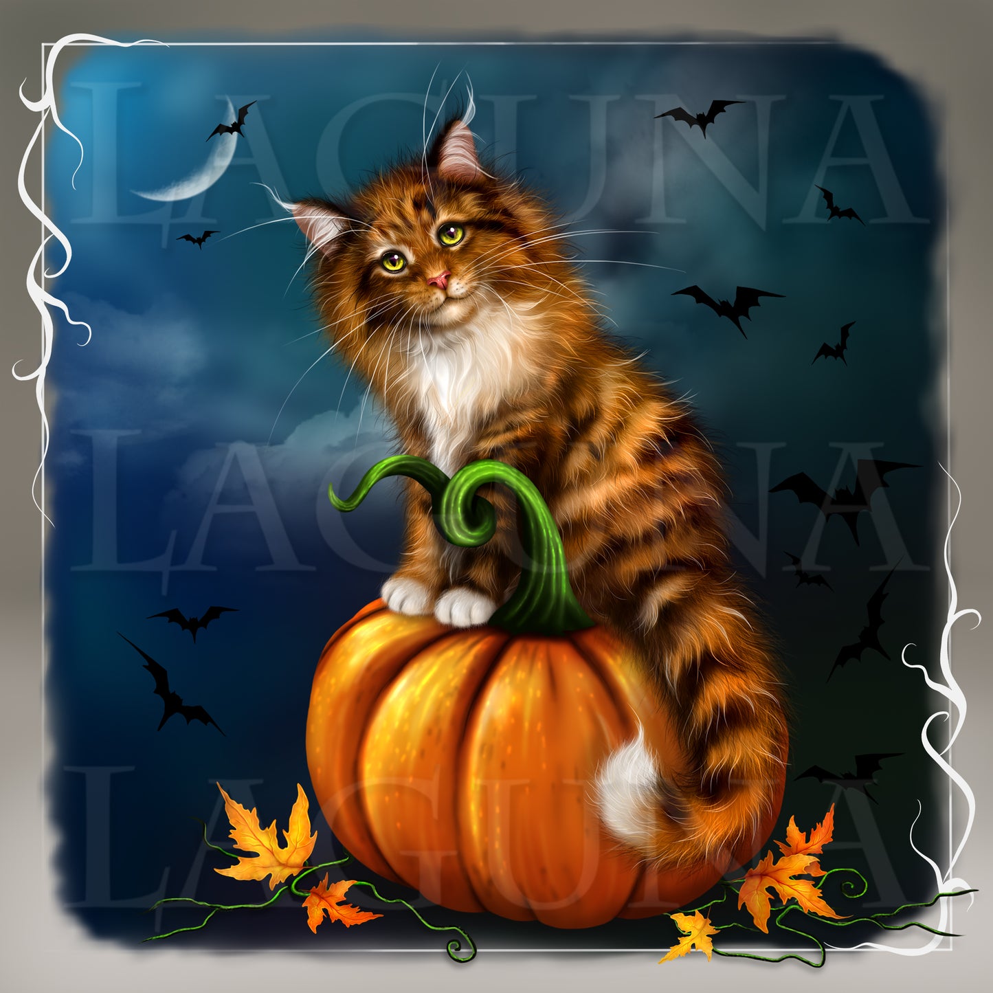 Halloween Cat Sitting on Pumpkin