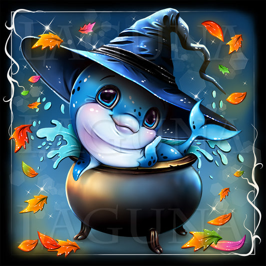 Halloween Dolphin in Cauldron