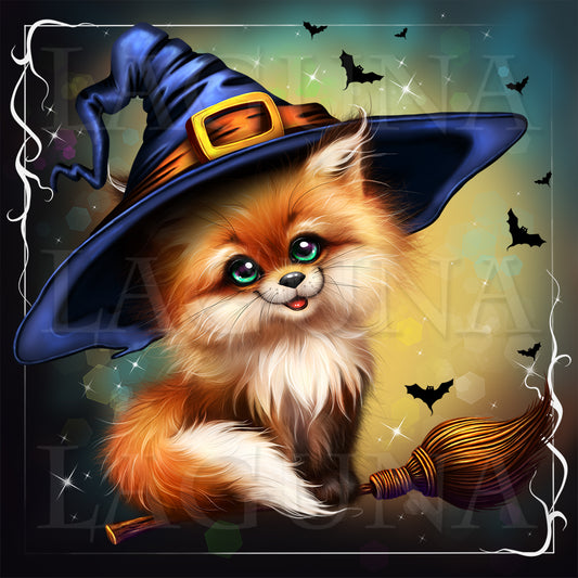 Halloween Fox Riding a Broom