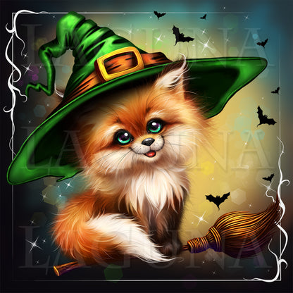 Halloween Fox Riding a Broom