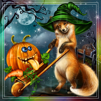 Halloween Fox with Pumpkin