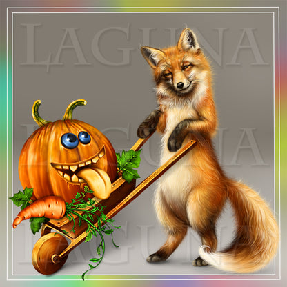 Halloween Fox with Pumpkin