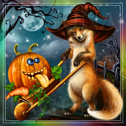 Halloween Fox with Pumpkin