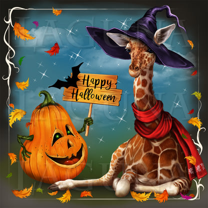 Halloween Giraffe and Pumpkin