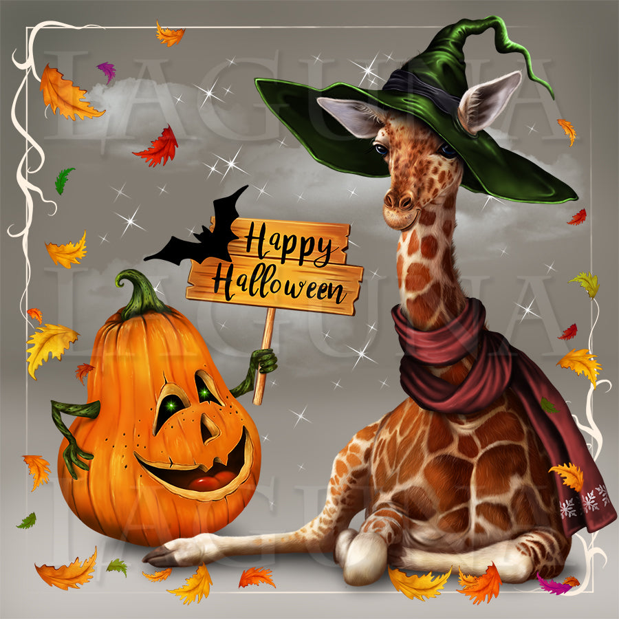 Halloween Giraffe and Pumpkin