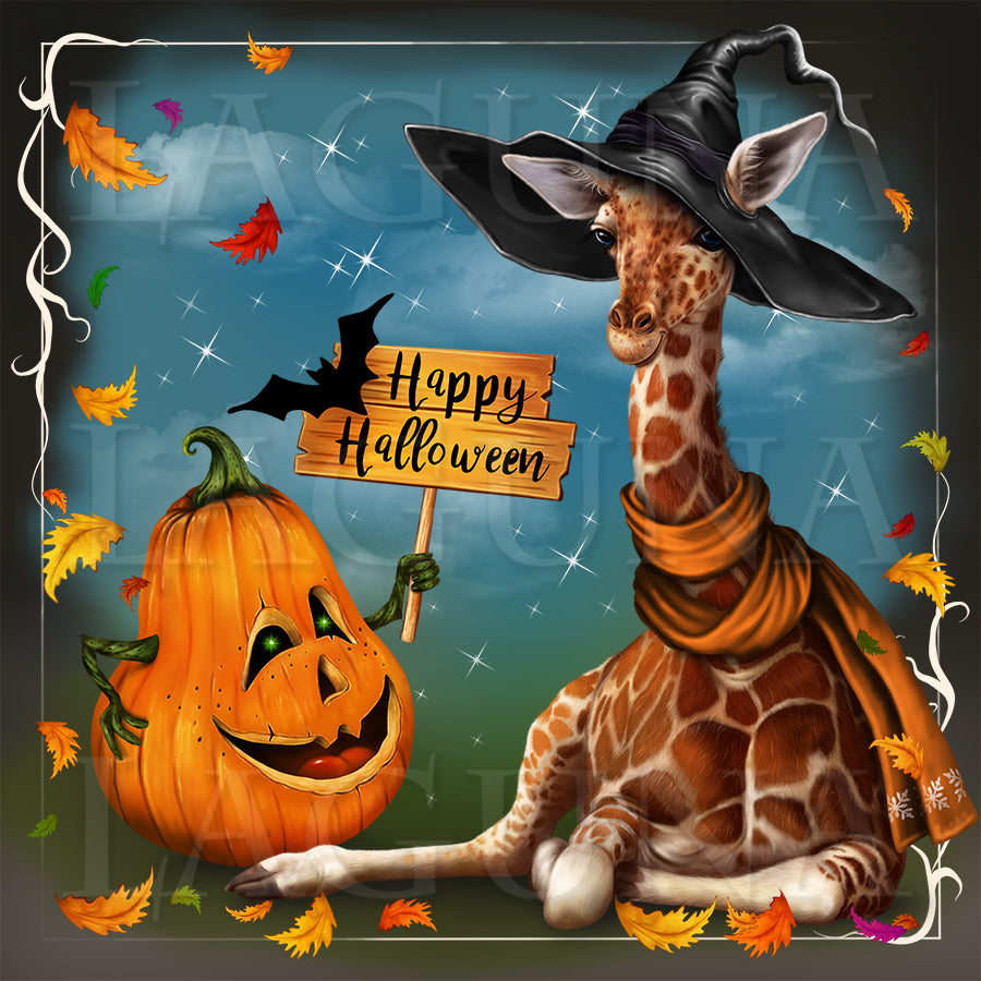 Halloween Giraffe and Pumpkin