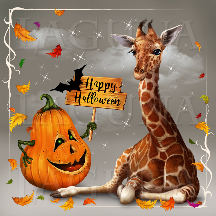 Halloween Giraffe and Pumpkin