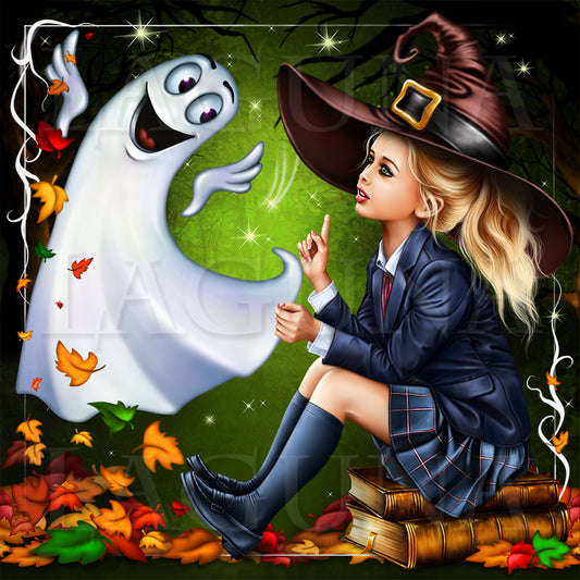 Halloween Girl and Ghost