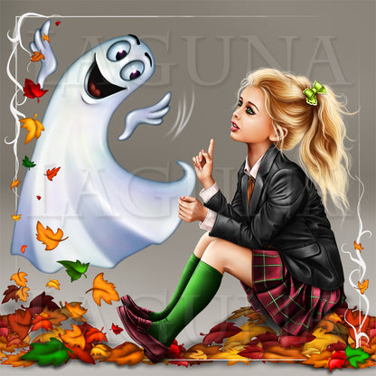 Halloween Girl and Ghost