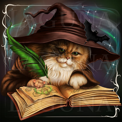 Halloween Kitty and Mouse Reading a Book