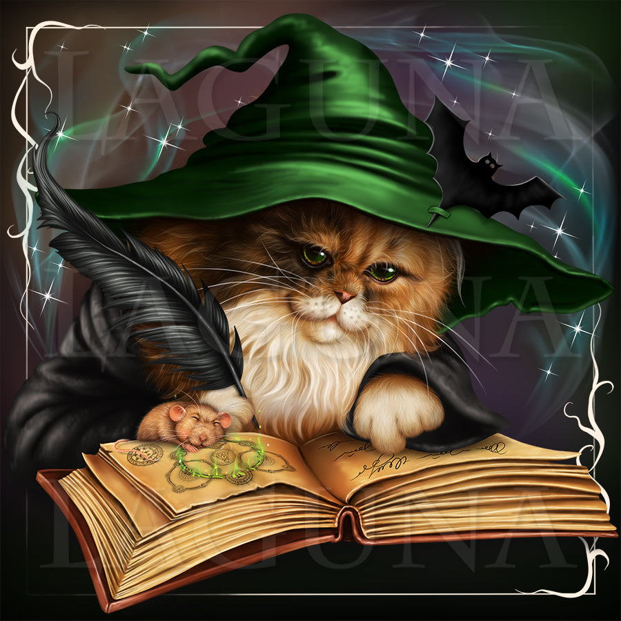 Halloween Kitty and Mouse Reading a Book