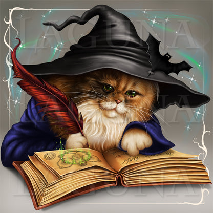 Halloween Kitty and Mouse Reading a Book