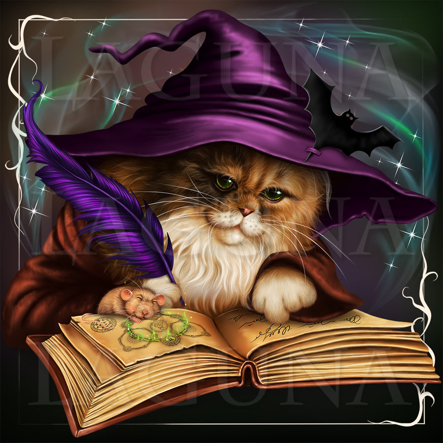 Halloween Kitty and Mouse Reading a Book
