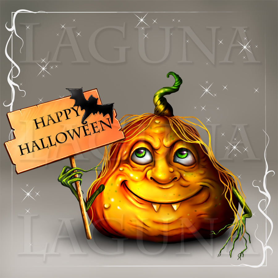 Halloween Kitty and Pumpkin with Goblin Face
