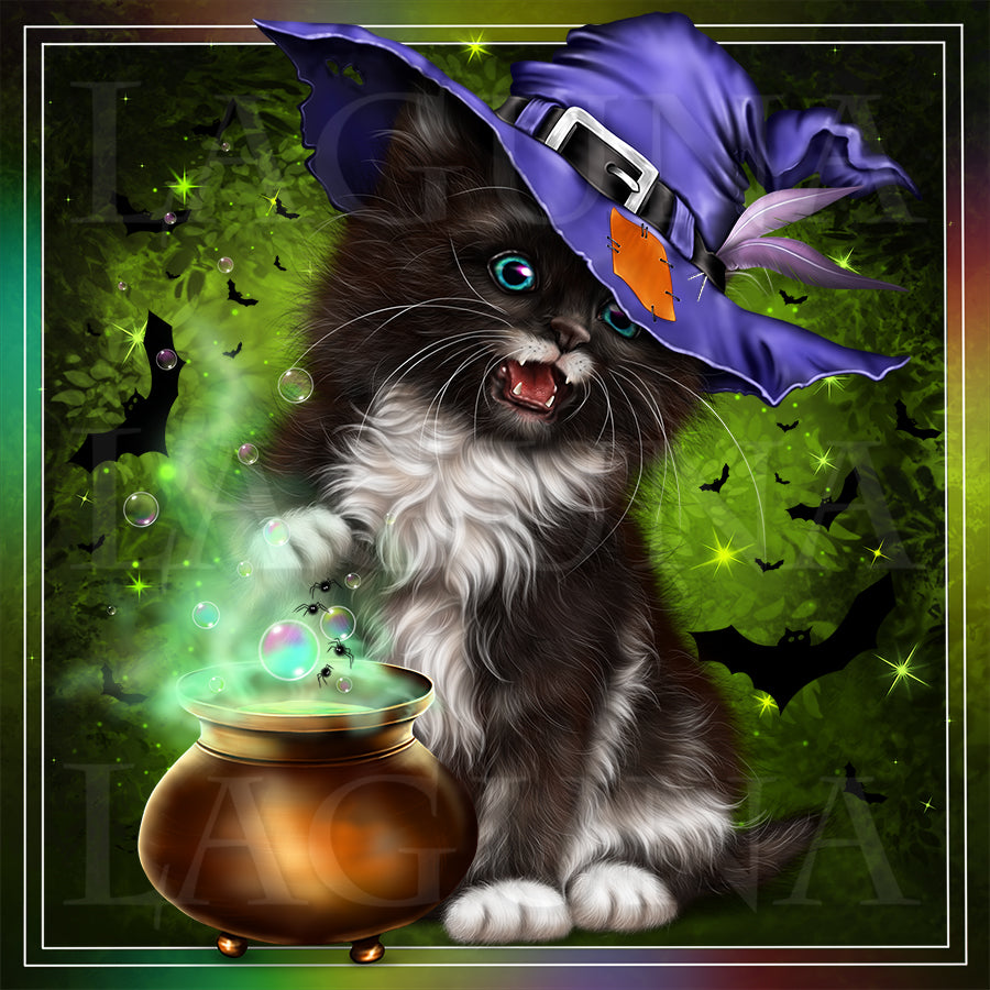 Halloween Kitty with Cauldron