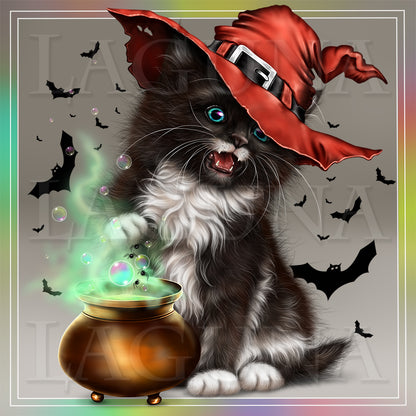 Halloween Kitty with Cauldron