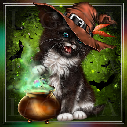 Halloween Kitty with Cauldron