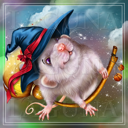 Halloween Mouse Flying a Broom