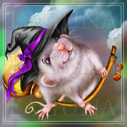 Halloween Mouse Flying a Broom