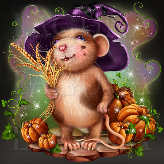 Halloween Mouse with Bunch of Wheat