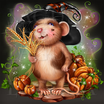 Halloween Mouse with Bunch of Wheat