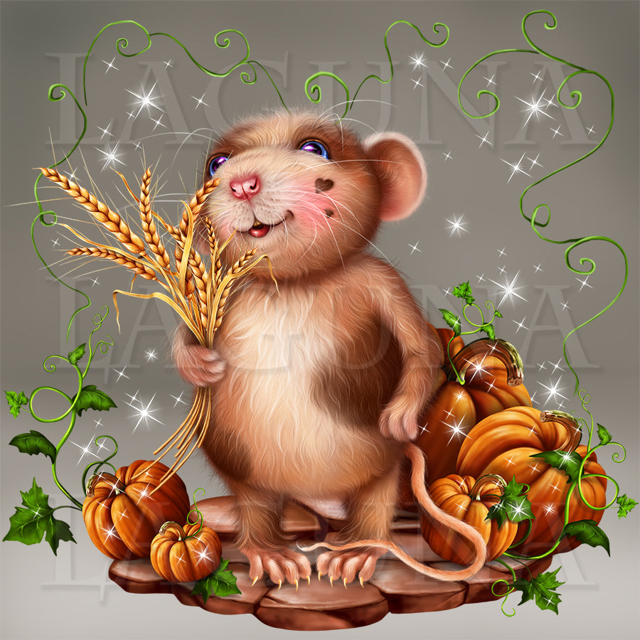 Halloween Mouse with Bunch of Wheat