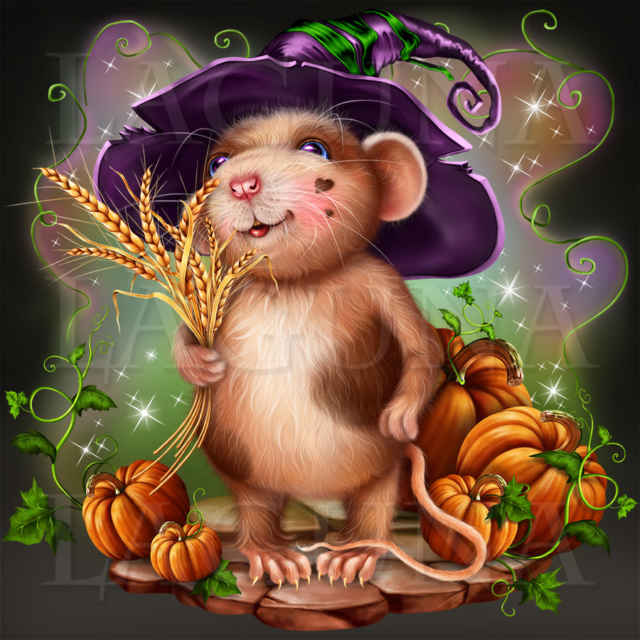 Halloween Mouse with Bunch of Wheat