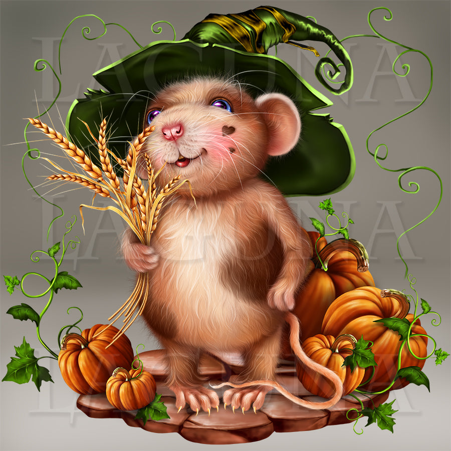 Halloween Mouse with Bunch of Wheat