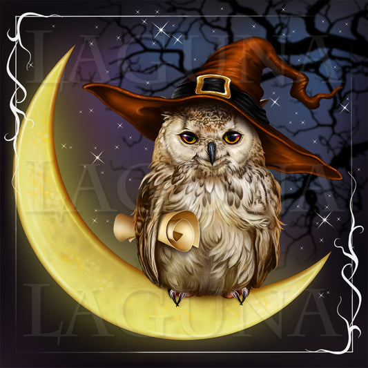 Halloween Owl Sitting on Moon