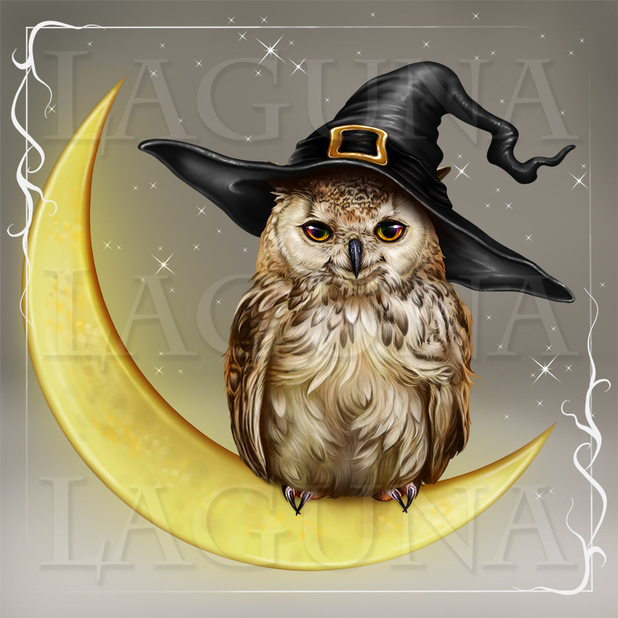 Halloween Owl Sitting on Moon