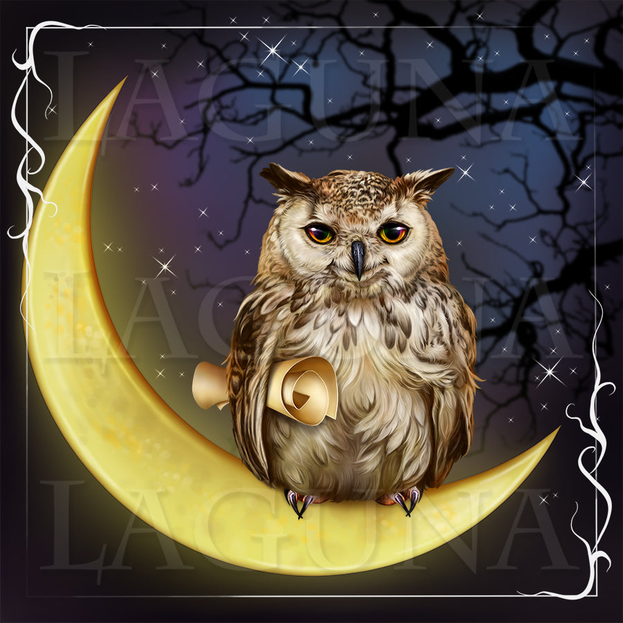 Halloween Owl Sitting on Moon