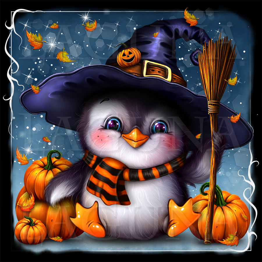 Halloween Penguin with Broom