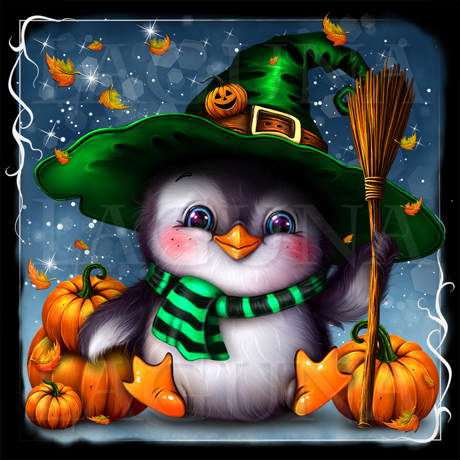 Halloween Penguin with Broom