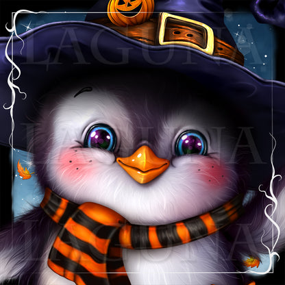 Halloween Penguin with Broom