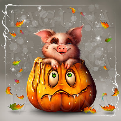 Halloween Piggy in Pumpkin