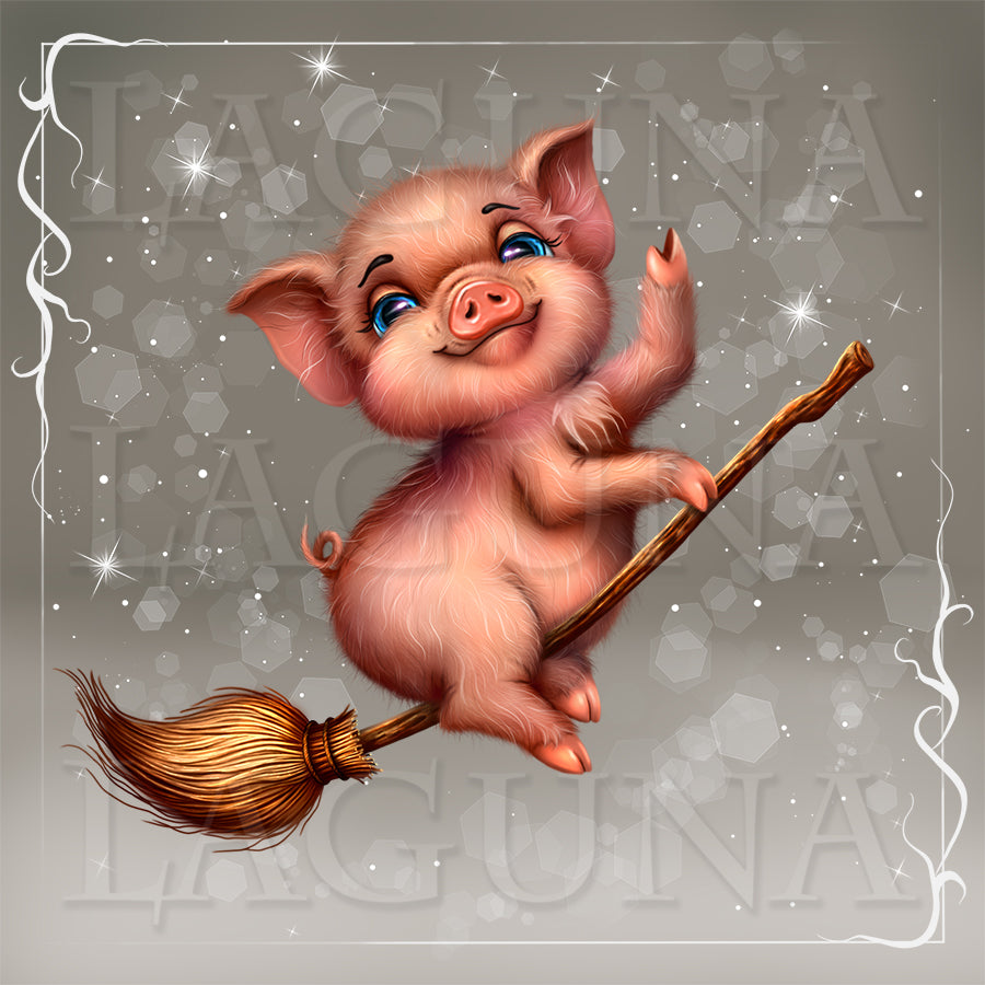 Halloween Piggy Riding a Broom