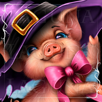 Halloween Piggy Riding a Broom