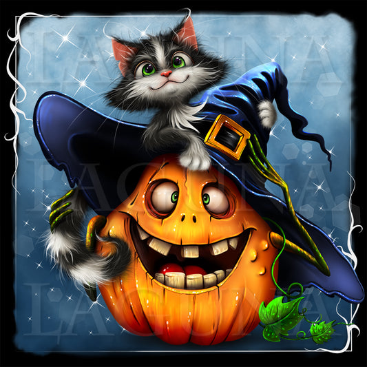 Halloween Pumpkin with Kitty on Hat