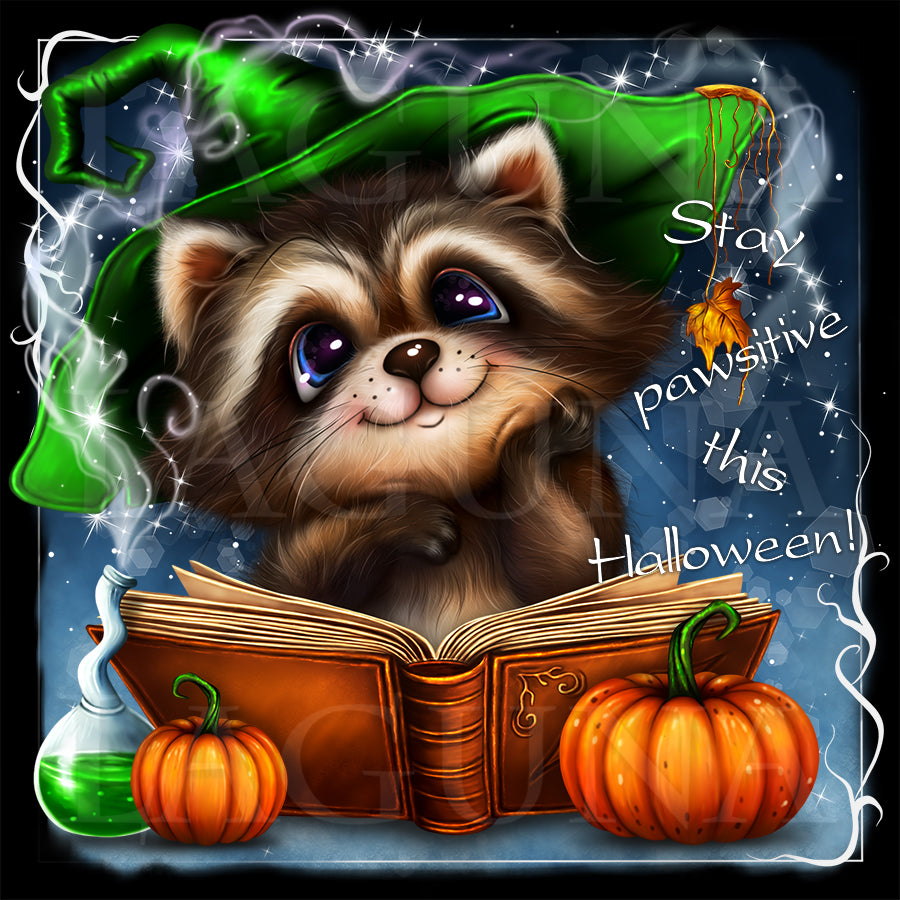 Halloween Raccoon with Book