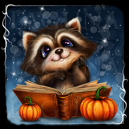 Halloween Raccoon with Book