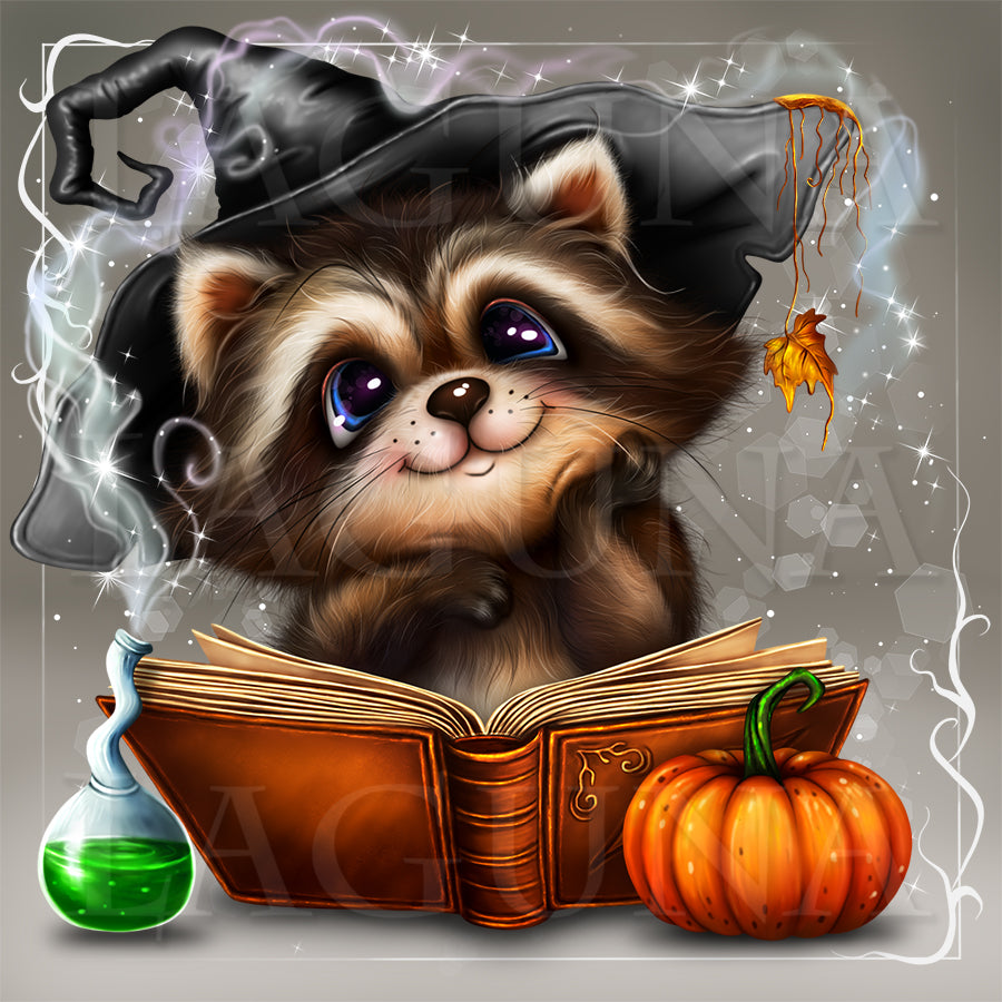 Halloween Raccoon with Book