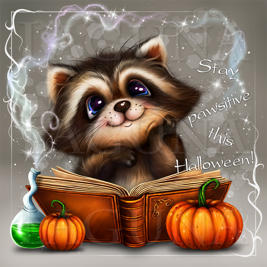 Halloween Raccoon with Book