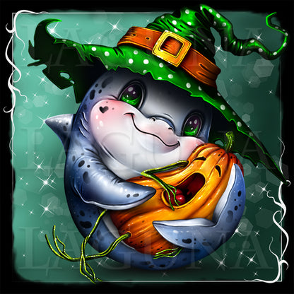 Halloween Shark with Baby Pumpkin