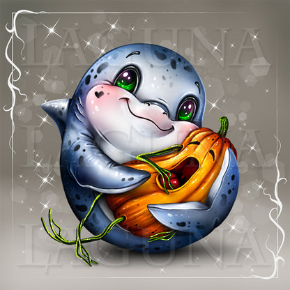 Halloween Shark with Baby Pumpkin