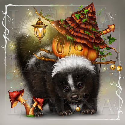 Halloween Skunk Carrying Pumpkin House