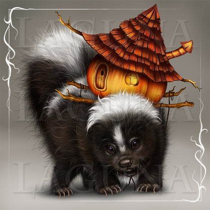 Halloween Skunk Carrying Pumpkin House