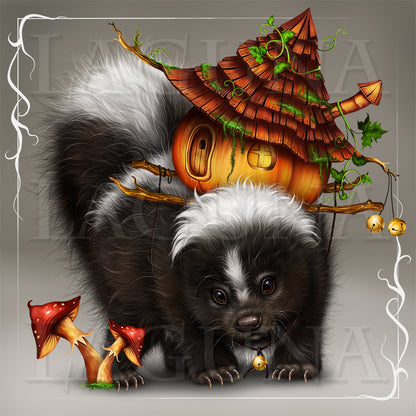 Halloween Skunk Carrying Pumpkin House